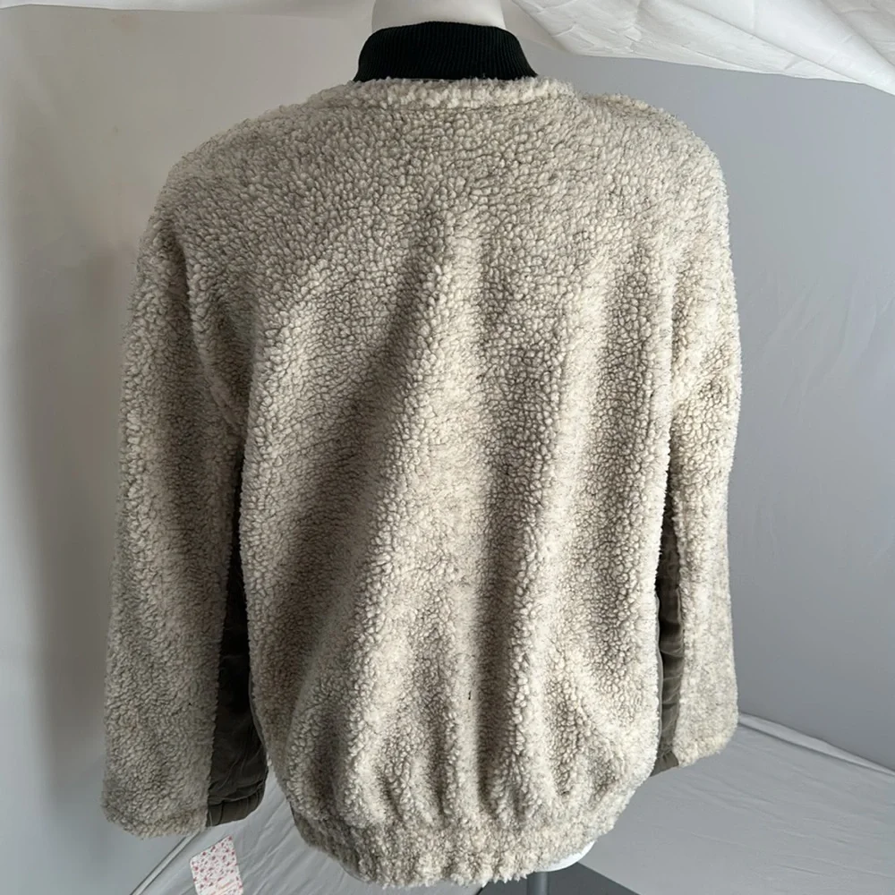 Free People Rivington Sherpa olive and ivory full zip jacket